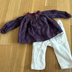 Bonpoint purple paisley print top and white jeans set